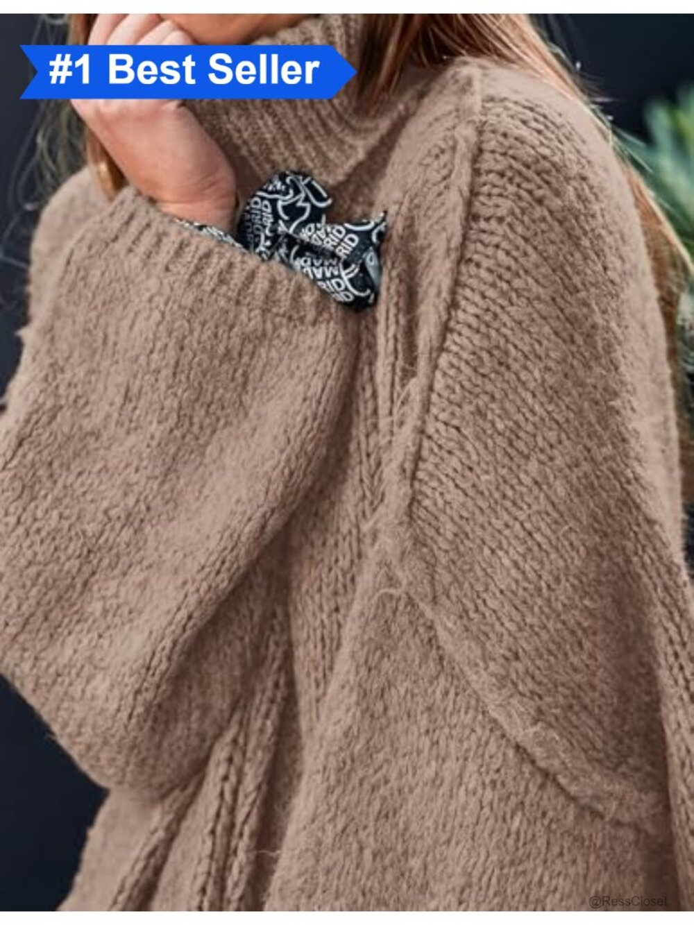Chunky Knit Turtleneck Long Sleeve Oversized Pullover Sweater - Picture 4 of 6